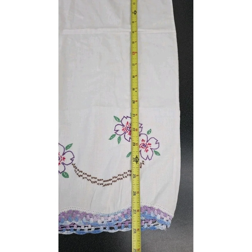 Vintage Pillowcase Hand Embroidery Crochet Trim Lavender 28x19 Cottage Boho Core